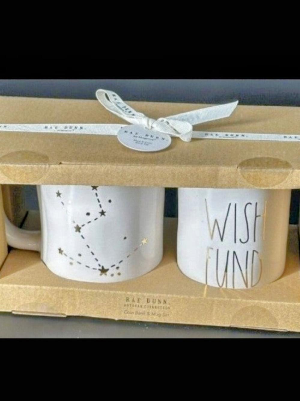 Rae Dunn 'Wish Fund' Constellation Mug And Coin Bank Set White With Gold Accent